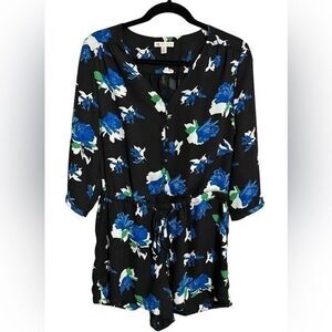 Lila Rose Black Blue Floral Romper 3/4 Sleeve Size‎ 6